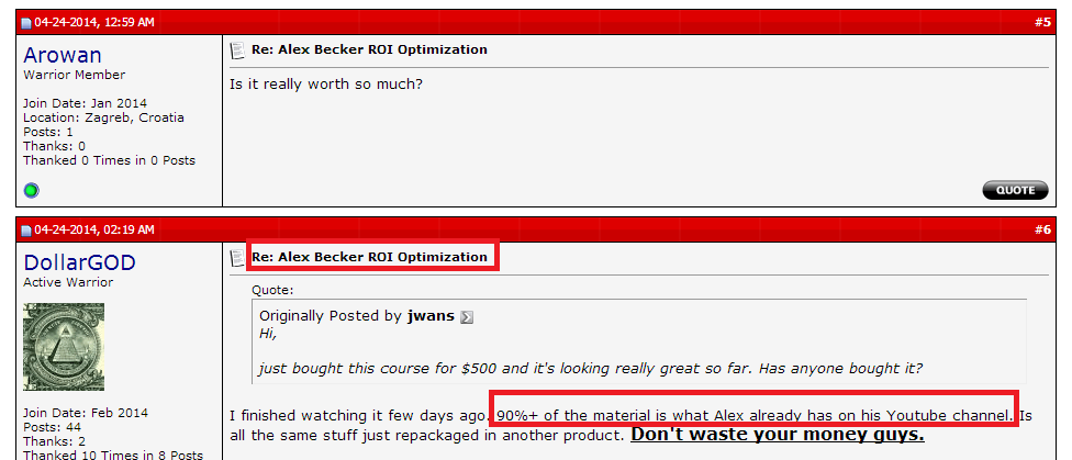 Roi optimization warrior forum screenshot