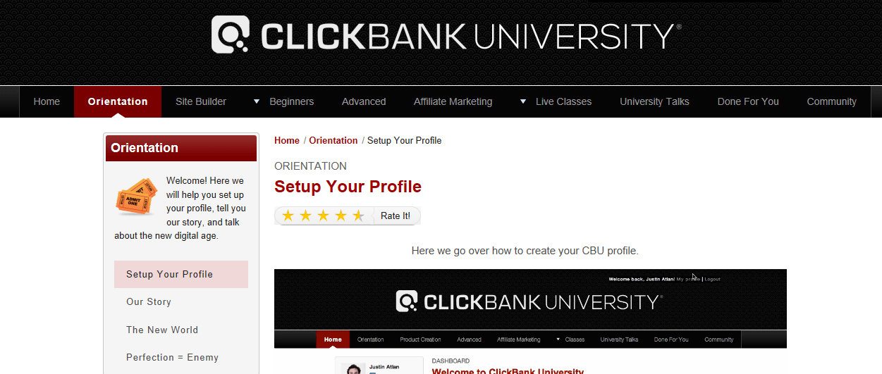 clickbank university members area screenshot