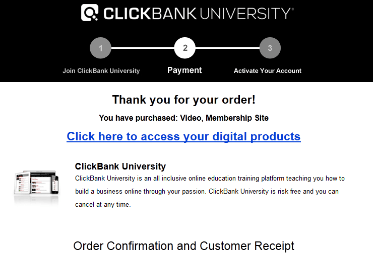 clickbank university proof of purchase