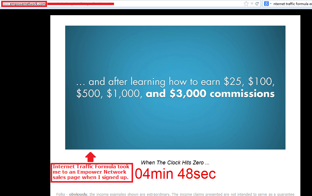 internet traffic formula takes me to empower network screenshot