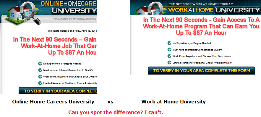 online home careers university vs work at home university