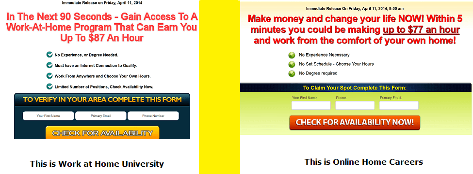 online home careers vs work at home university