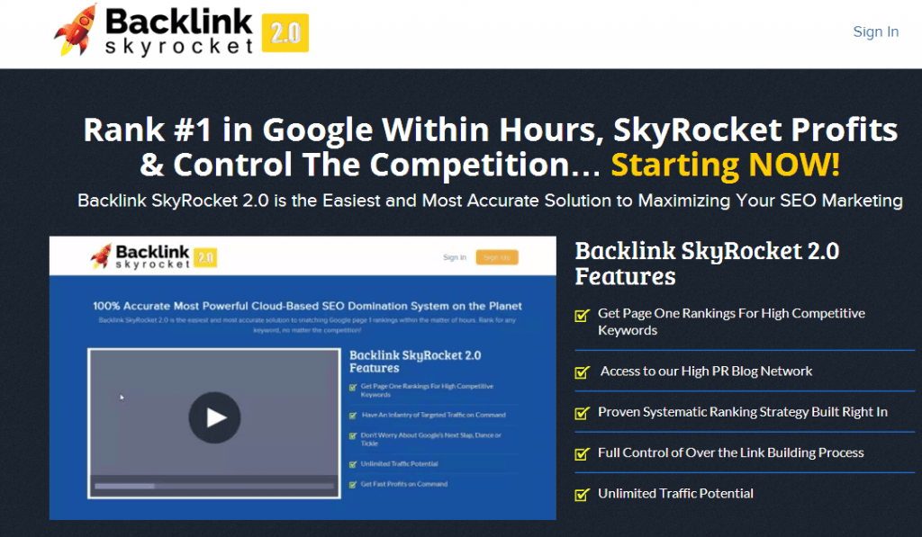 backlink skyrocket review screenshot