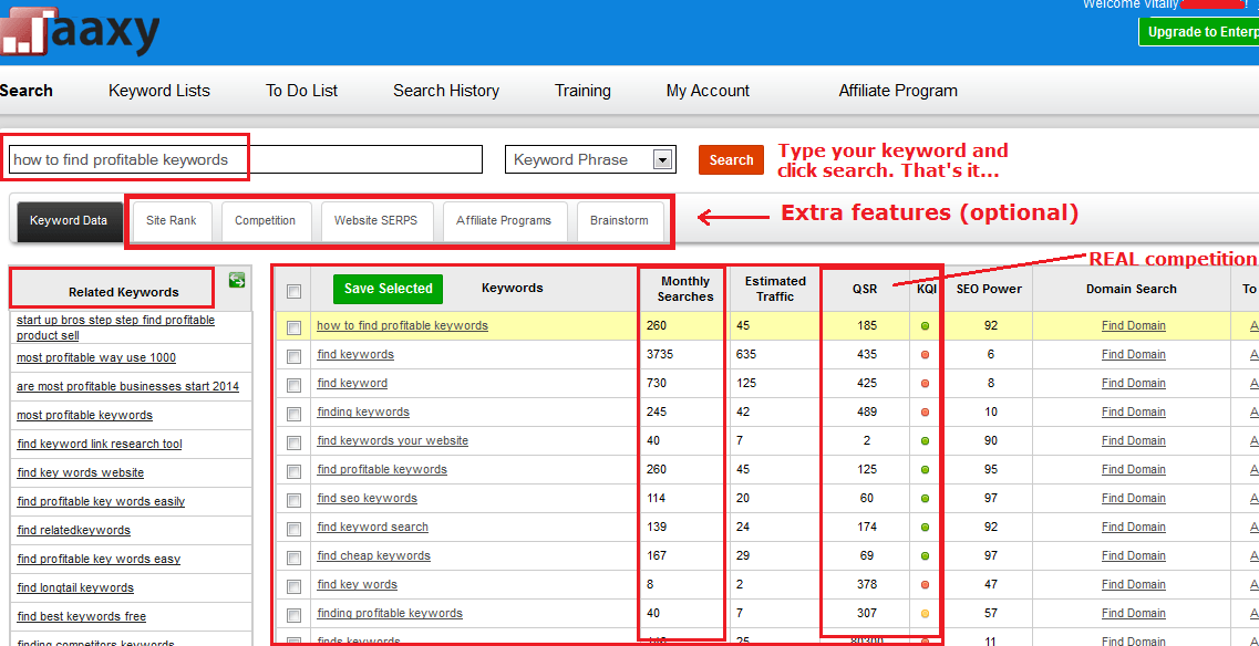 how jaaxy works screenshot