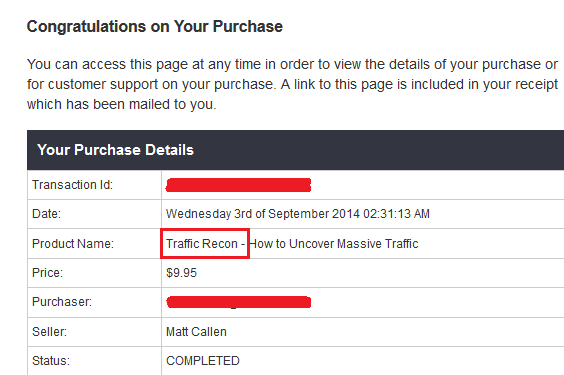 traffic recon proof of purchase