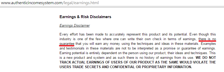 authentic income system disclaimer