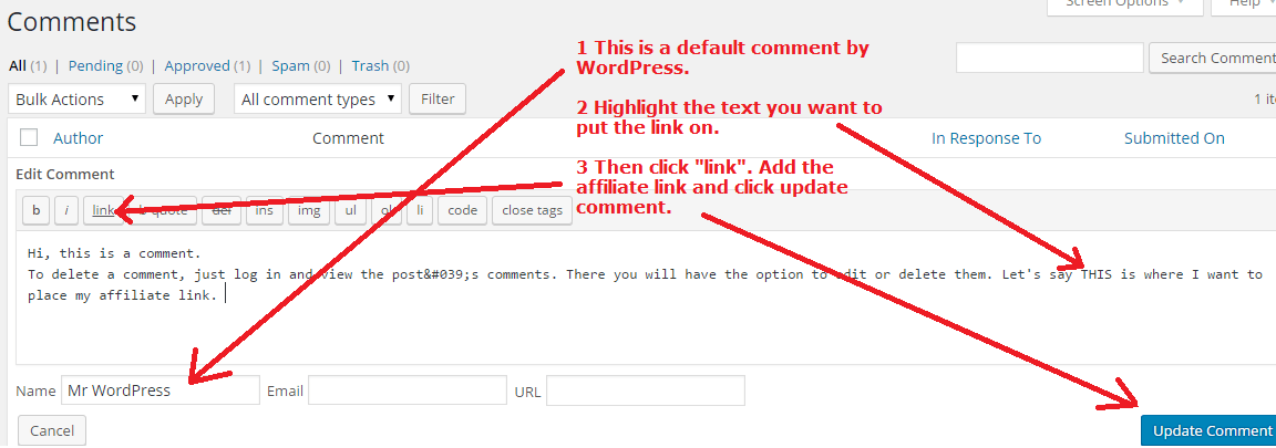 how to add affiliate links in your comments on wordpress wbesites