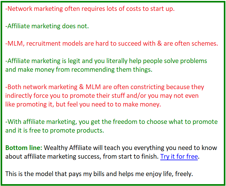network marketing vs mlm vs affiliate marketing