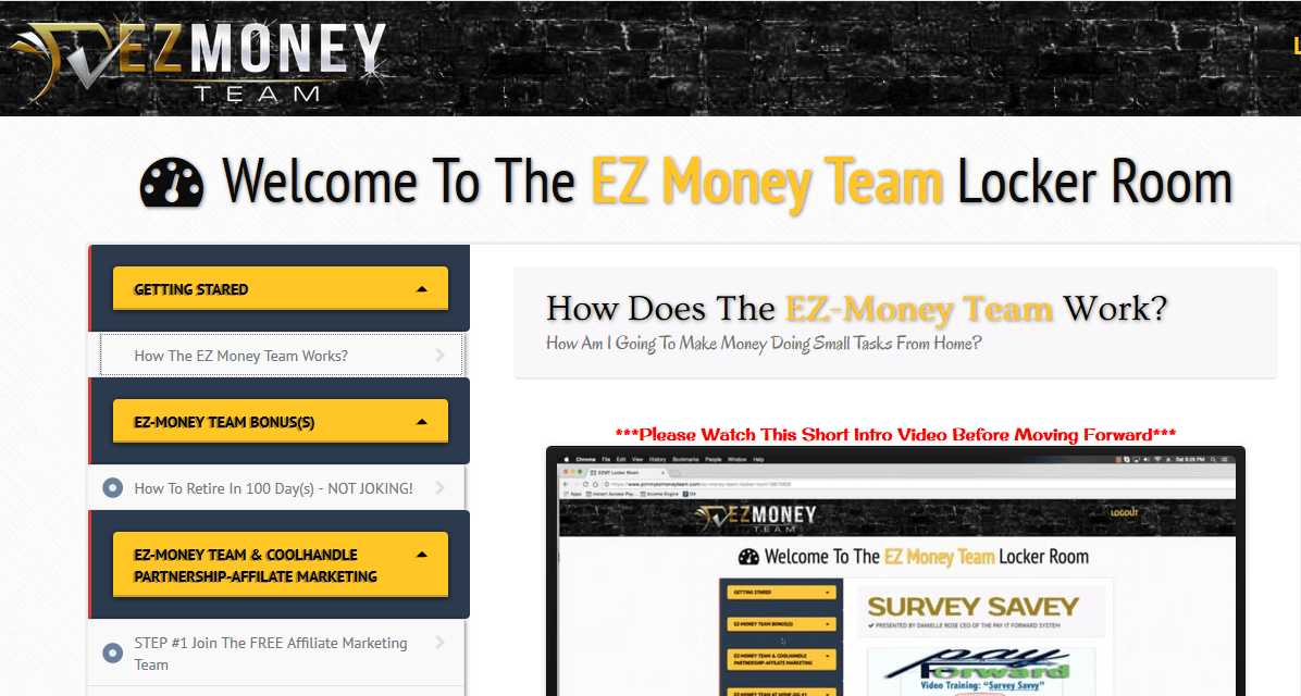 ez money team members area screenshot