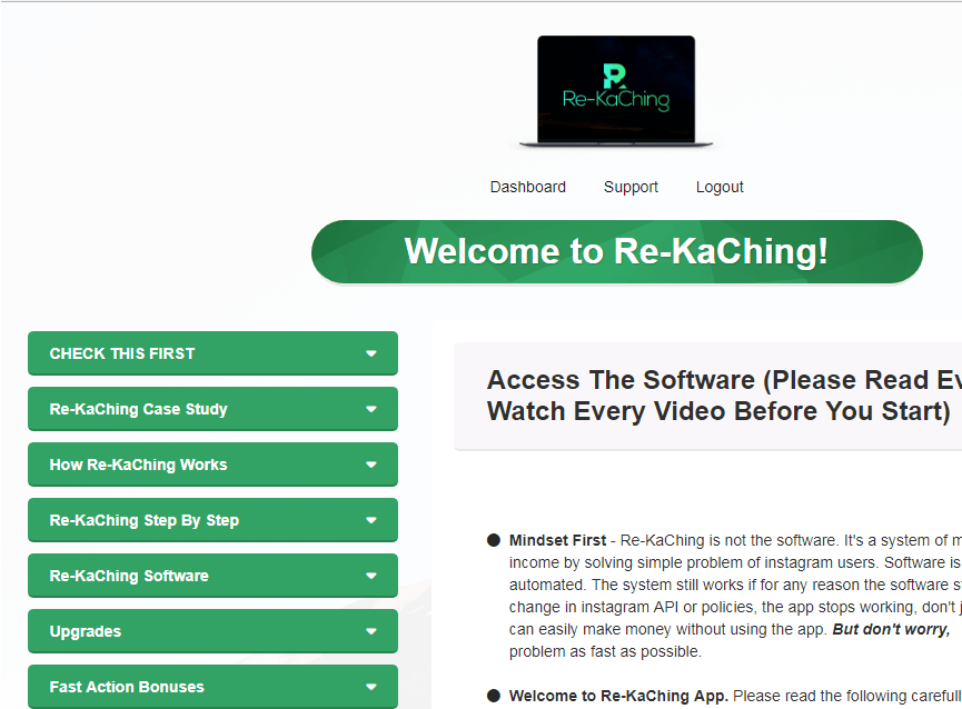 re kaching members area