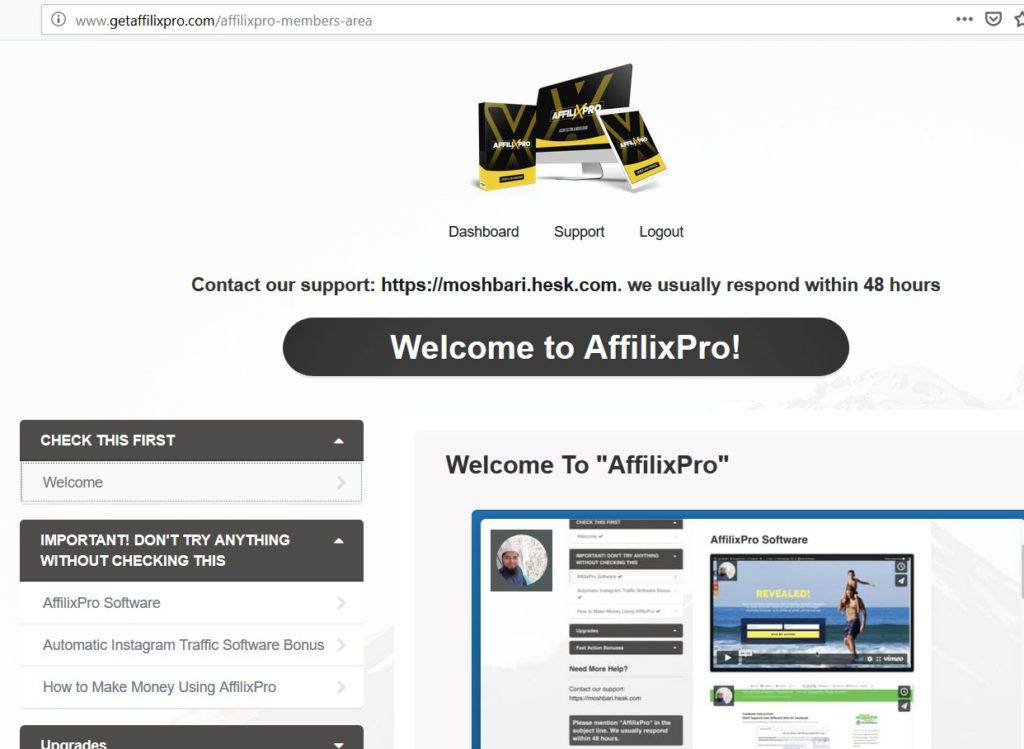 affilixpro members area screenshot