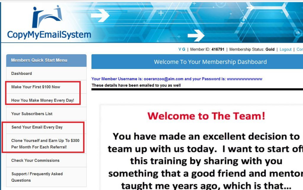copy my email system members area