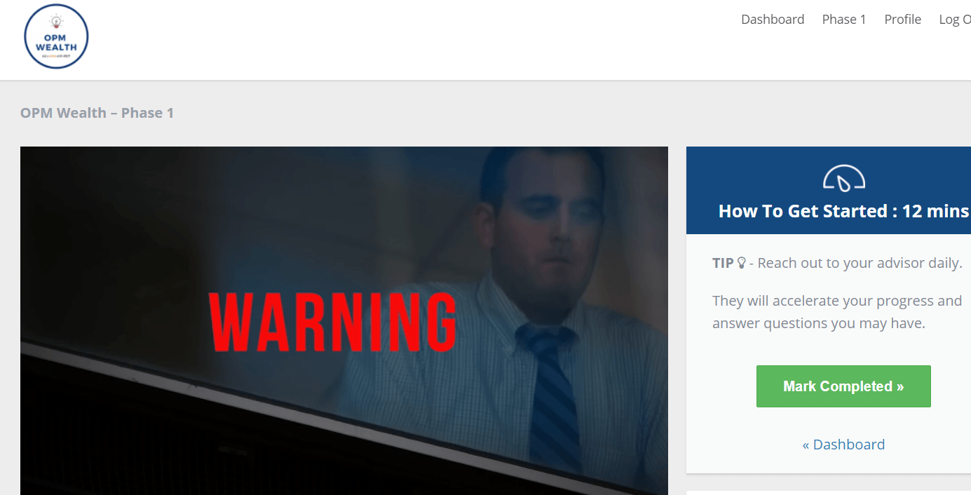 OPM wealth phase 1 video screenshot